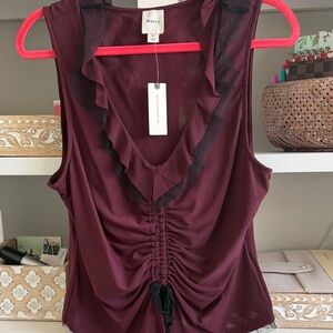 NWT Maeve maroon Ruffled Blouse from Anthropologie! Size XL.